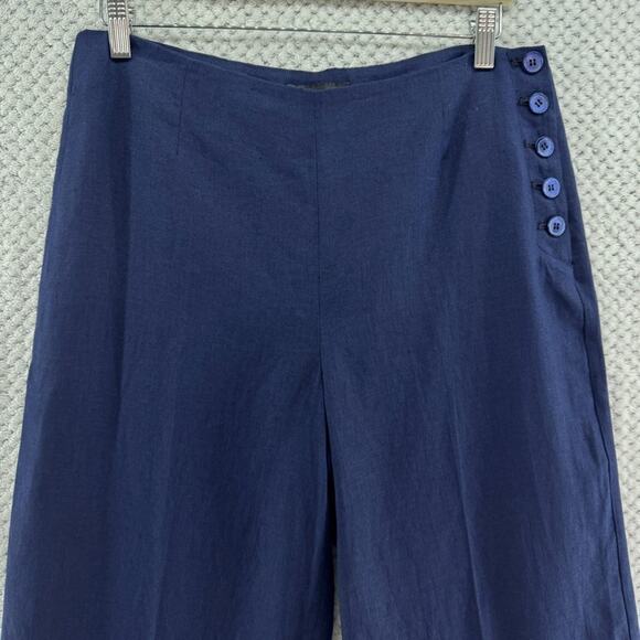 Talbots Pants Womens 8 Blue Linen High Rise Wide Leg Nautical Beach Preppy Sail - Picture 3 of 14
